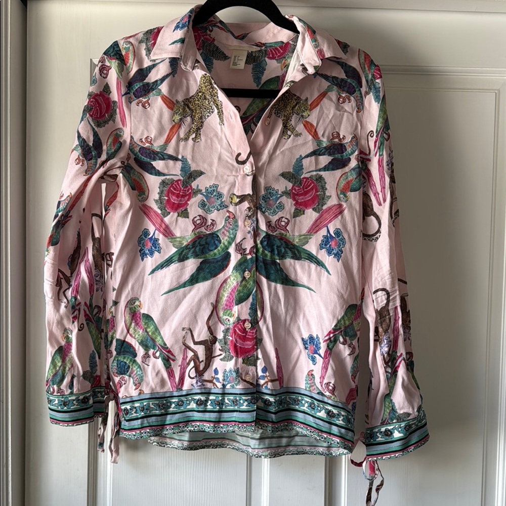 H&M Floral and Animal Print Button-Up Shirt - Sz 4
